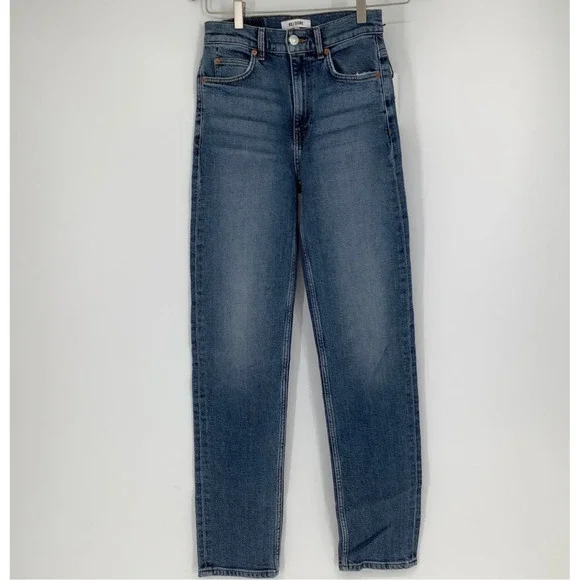 NEW! RE/DONE Size 25 70s Straight Mid 70s Wash Blue Denim Jeans $395 msrp I7-8
